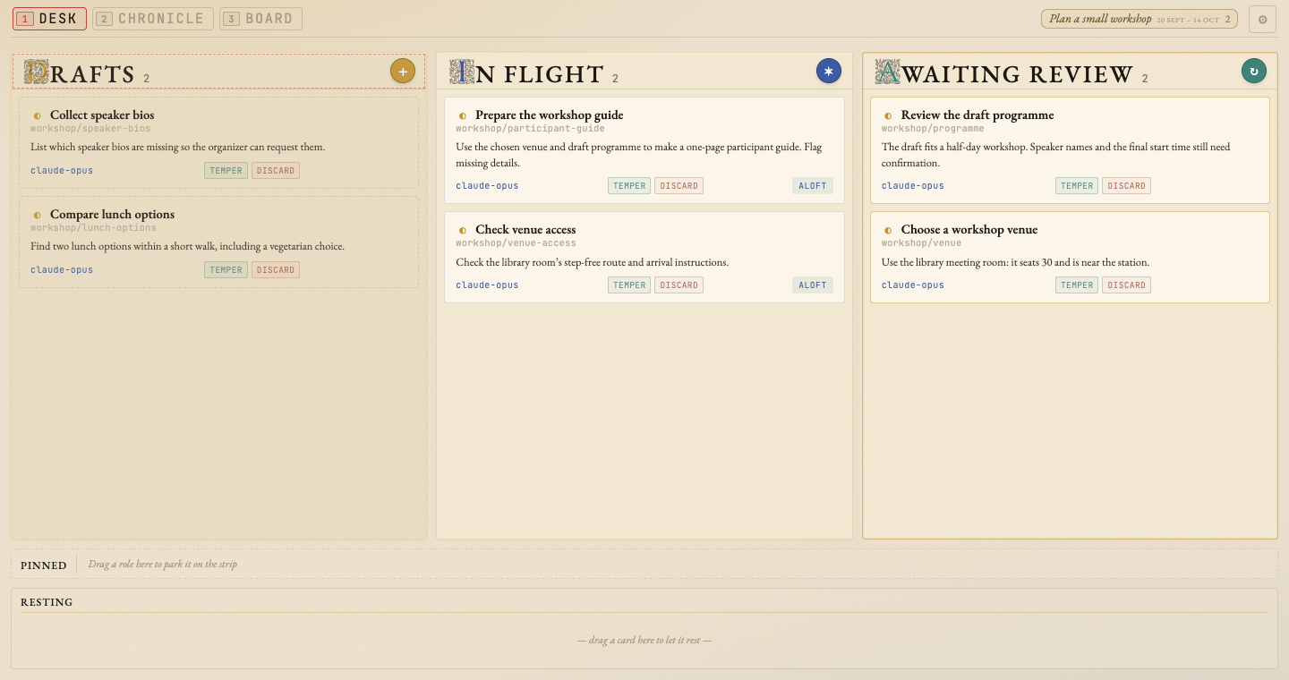 Shuttle board with example tasks
